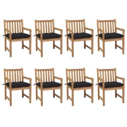 vidaXL Gartenstühle 8 Stk. mit Schwarzen Kissen Massivholz Teak