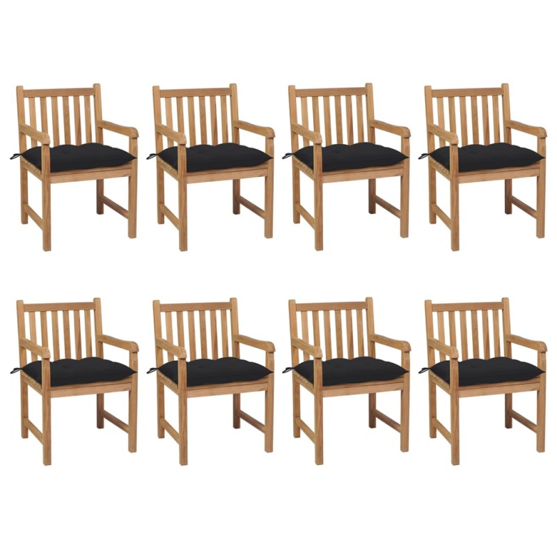 vidaXL Gartenstühle 8 Stk. mit Schwarzen Kissen Massivholz Teak vidaXL Gartenstühle 8 Stk. mit Schwarzen Kissen Massivholz Teak