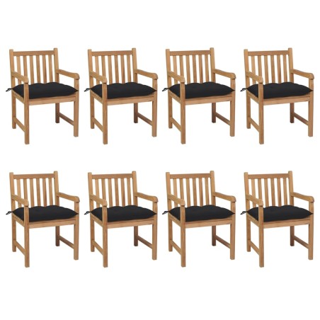 vidaXL Gartenstühle 8 Stk. mit Schwarzen Kissen Massivholz Teak