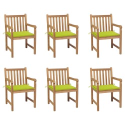 vidaXL Gartenstühle 6 Stk. mit Hellgrünen Kissen Massivholz Teak
