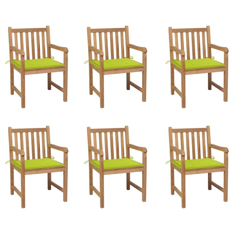 vidaXL Gartenstühle 6 Stk. mit Hellgrünen Kissen Massivholz Teak vidaXL Gartenstühle 6 Stk. mit Hellgrünen Kissen Massivholz Teak