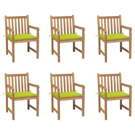 vidaXL Gartenstühle 6 Stk. mit Hellgrünen Kissen Massivholz Teak