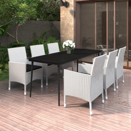 vidaXL 7-tlg. Garten-Essgruppe mit Kissen Poly Rattan und Glas