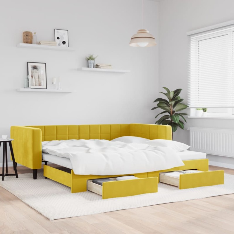 vidaXL Tagesbett Ausziehbar mit Schubladen Gelb 100x200 cm Samt vidaXL Tagesbett Ausziehbar mit Schubladen Gelb 100x200 cm Samt