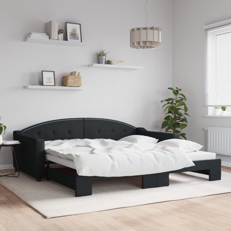 vidaXL Tagesbett Ausziehbar Schwarz 100x200 cm Stoff vidaXL Tagesbett Ausziehbar Schwarz 100x200 cm Stoff