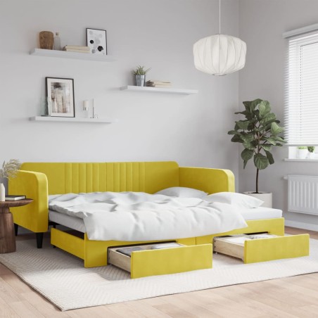 vidaXL Tagesbett Ausziehbar mit Schubladen Gelb 100x200 cm Samt