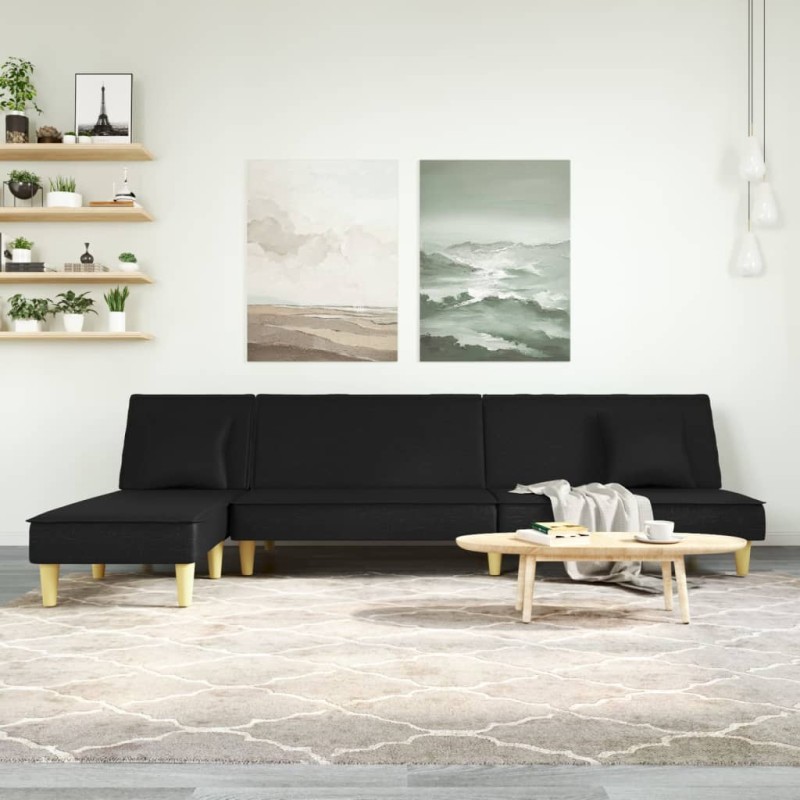 vidaXL Schlafsofa in L-Form Schwarz 255x140x70 cm Stoff vidaXL Schlafsofa in L-Form Schwarz 255x140x70 cm Stoff