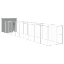 vidaXL Hundehütte mit Auslauf Hellgrau 165x1067x181cm Verzinkter Stahl