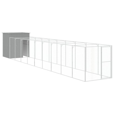 vidaXL Hundehütte mit Auslauf Hellgrau 165x1067x181cm Verzinkter Stahl