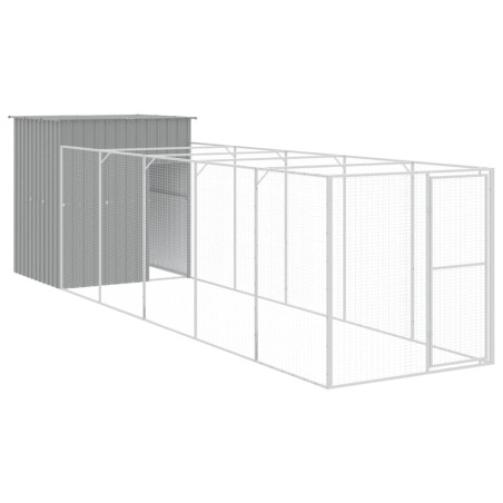 vidaXL Hundehütte mit Auslauf Hellgrau 165x659x181 cm Verzinkter Stahl