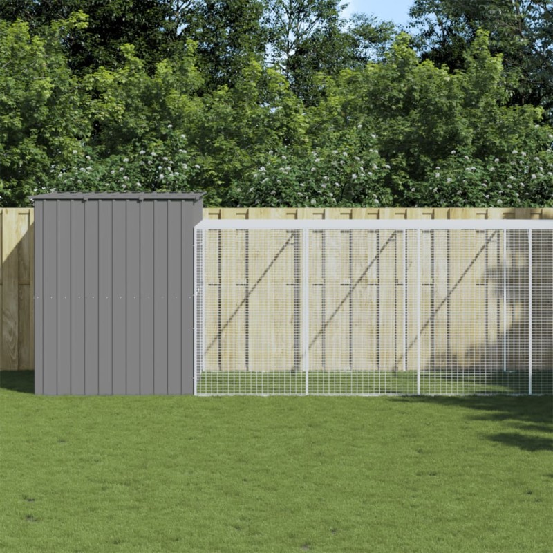 vidaXL Hundehütte mit Auslauf Hellgrau 214x661x181 cm Verzinkter Stahl vidaXL Hundehütte mit Auslauf Hellgrau 214x661x181 cm Verzinkter Stahl