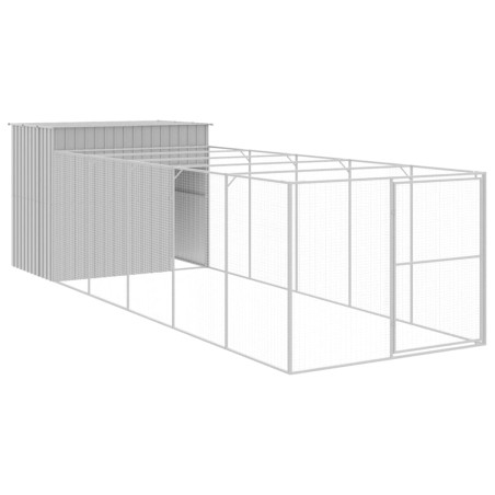 vidaXL Hundehütte mit Auslauf Hellgrau 214x661x181 cm Verzinkter Stahl
