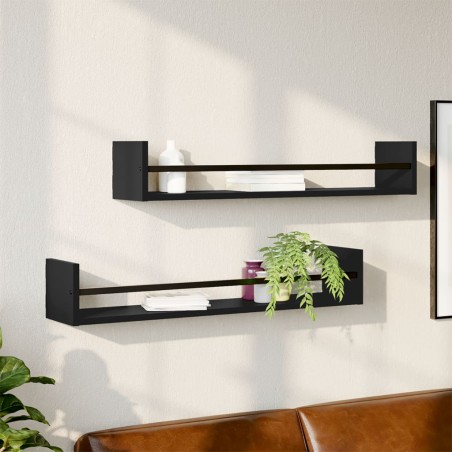 vidaXL Wandregale mit Stangen 2 Stk. Schwarz 80x16x14 cm