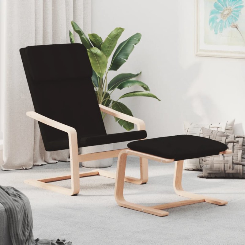 vidaXL Relaxsessel mit Hocker Schwarz Stoff vidaXL Relaxsessel mit Hocker Schwarz Stoff