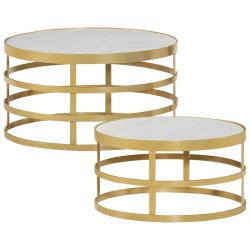 vidaXL Couchtisch-Set 2-tlg. Marmor Messingfarben und Weiß