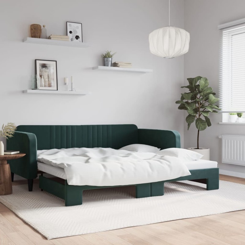 vidaXL Tagesbett Ausziehbar Dunkelgrün 100x200 cm Samt vidaXL Tagesbett Ausziehbar Dunkelgrün 100x200 cm Samt
