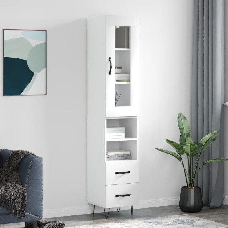 vidaXL Highboard Hochglanz-Weiß 34,5x34x180 cm Holzwerkstoff vidaXL Highboard Hochglanz-Weiß 34,5x34x180 cm Holzwerkstoff