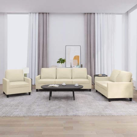 vidaXL 3-tlg. Sofagarnitur mit Kissen Creme Kunstleder