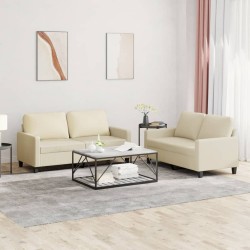 vidaXL 2-tlg. Sofagarnitur mit Kissen Creme Kunstleder