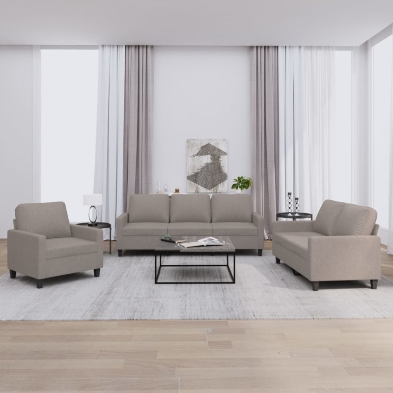 vidaXL 3-tlg. Sofagarnitur mit Kissen Taupe Stoff vidaXL 3-tlg. Sofagarnitur mit Kissen Taupe Stoff