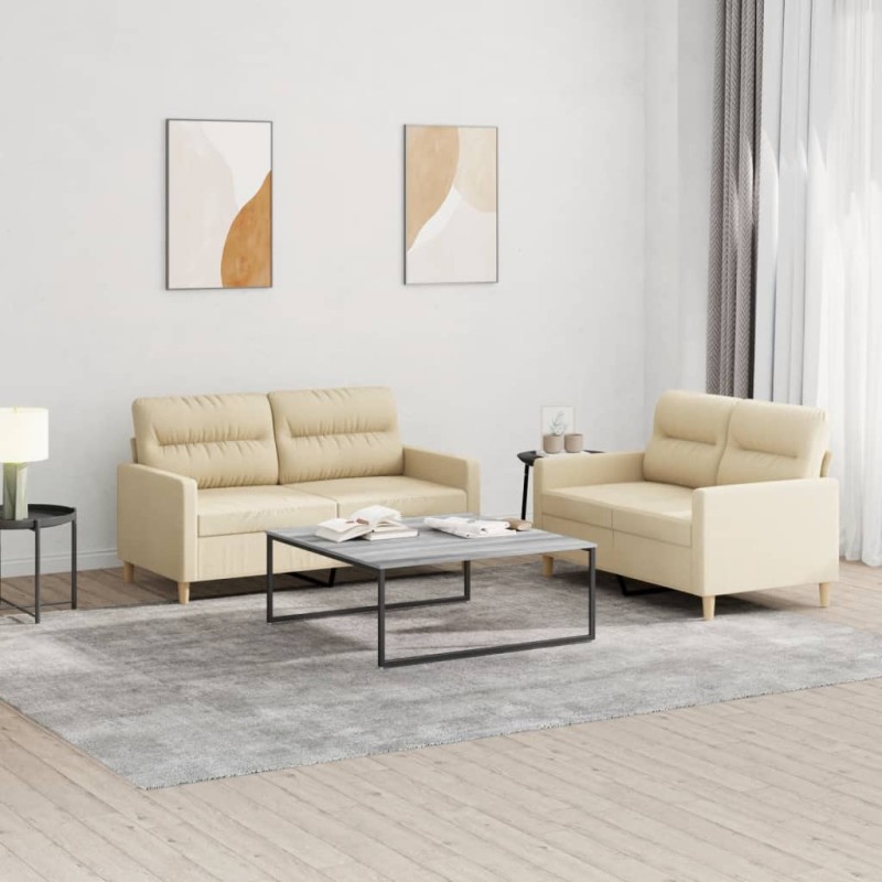 vidaXL 2-tlg. Sofagarnitur mit Kissen Creme Stoff vidaXL 2-tlg. Sofagarnitur mit Kissen Creme Stoff