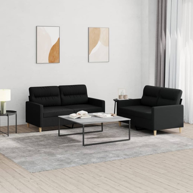 vidaXL 2-tlg. Sofagarnitur mit Kissen Schwarz Stoff vidaXL 2-tlg. Sofagarnitur mit Kissen Schwarz Stoff