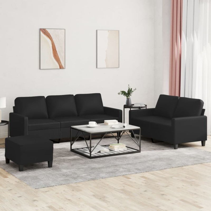 vidaXL 3-tlg. Sofagarnitur mit Kissen Schwarz Kunstleder vidaXL 3-tlg. Sofagarnitur mit Kissen Schwarz Kunstleder