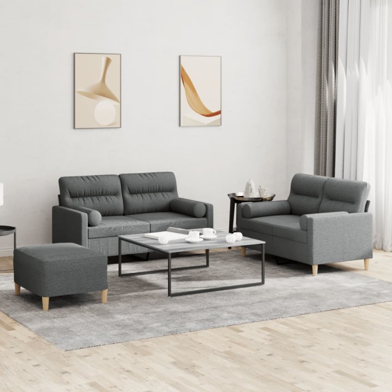 vidaXL 3-tlg. Sofagarnitur mit Kissen Dunkelgrau Stoff vidaXL 3-tlg. Sofagarnitur mit Kissen Dunkelgrau Stoff