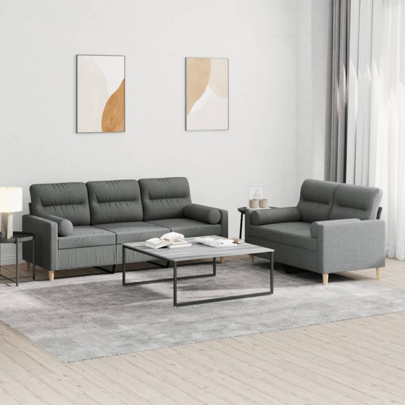 vidaXL 2-tlg. Sofagarnitur mit Kissen Dunkelgrau Stoff vidaXL 2-tlg. Sofagarnitur mit Kissen Dunkelgrau Stoff