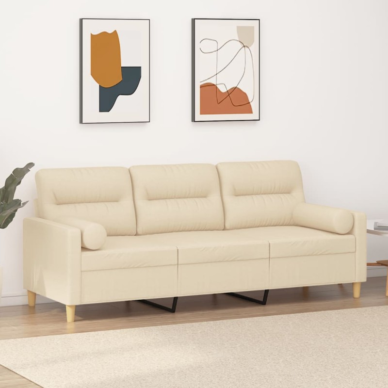 vidaXL 3-Sitzer-Sofa mit Zierkissen Creme 180 cm Stoff vidaXL 3-Sitzer-Sofa mit Zierkissen Creme 180 cm Stoff