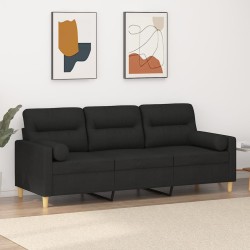 vidaXL 3-Sitzer-Sofa mit Zierkissen Schwarz 180 cm Stoff