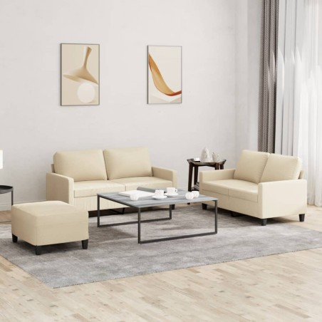 vidaXL 3-tlg. Sofagarnitur mit Kissen Creme Stoff