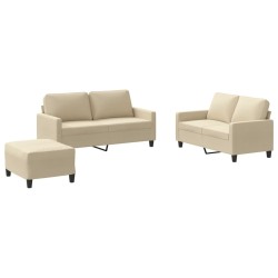 vidaXL 3-tlg. Sofagarnitur mit Kissen Creme Stoff