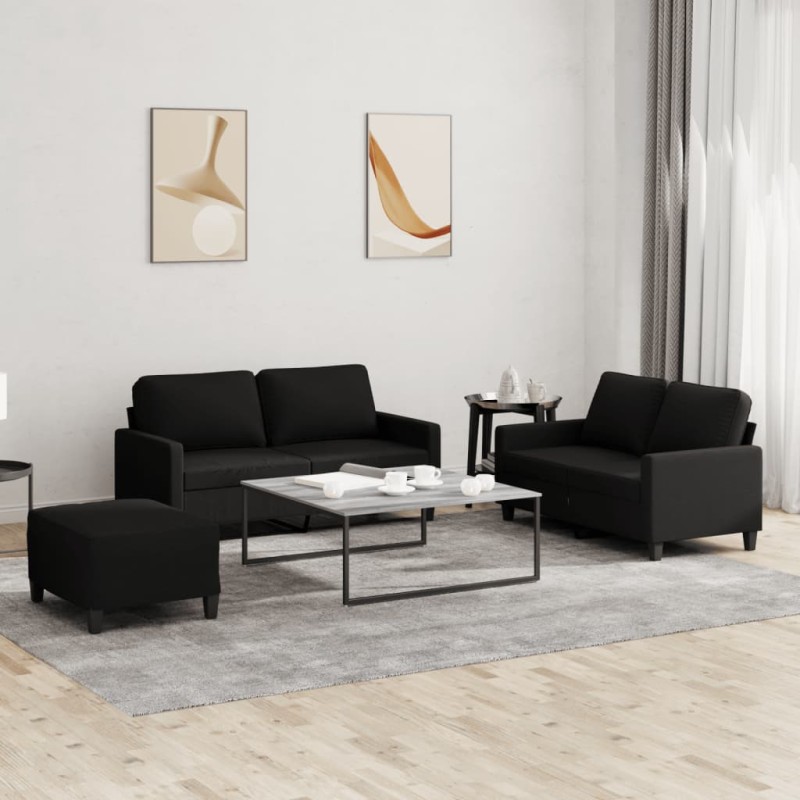 vidaXL 3-tlg. Sofagarnitur mit Kissen Schwarz Stoff vidaXL 3-tlg. Sofagarnitur mit Kissen Schwarz Stoff