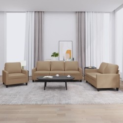 vidaXL 3-tlg. Sofagarnitur mit Kissen Cappuccino-Braun Kunstleder