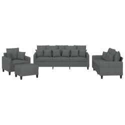 vidaXL 4-tlg. Sofagarnitur mit Kissen Dunkelgrau Stoff