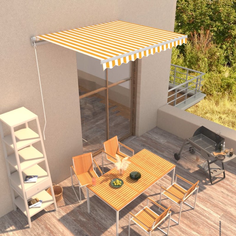 vidaXL Einziehbare Markise Handbetrieben 300 x 250 cm Gelb und Weiß vidaXL Einziehbare Markise Handbetrieben 300 x 250 cm Gelb und Weiß