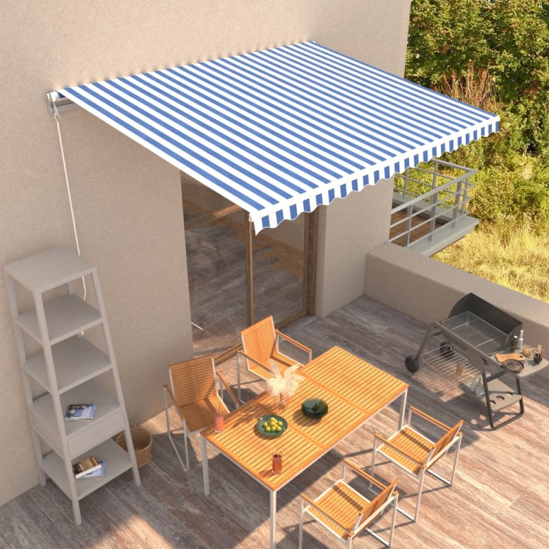 vidaXL Einziehbare Markise Handbetrieben 400 x 300 cm Blau und Weiß vidaXL Einziehbare Markise Handbetrieben 400 x 300 cm Blau und Weiß