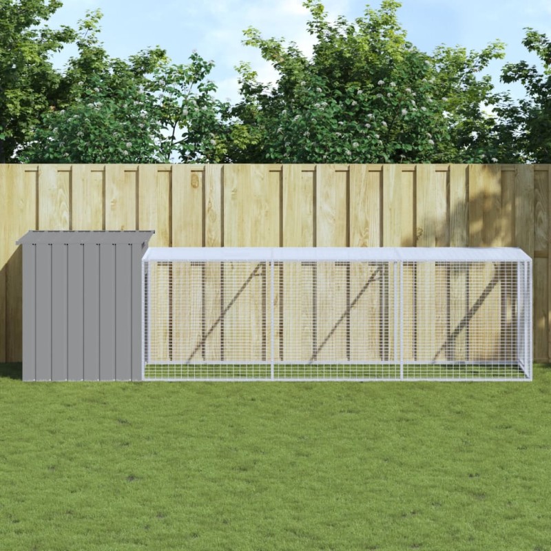 vidaXL Hühnerkäfig mit Auslauf Hellgrau 110x405x110 cm Stahl Verzinkt vidaXL Hühnerkäfig mit Auslauf Hellgrau 110x405x110 cm Stahl Verzinkt