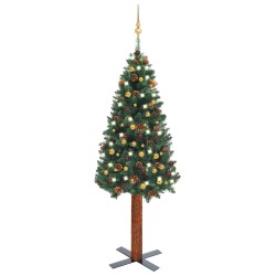 vidaXL Weihnachtsbaum Schlank mit Beleuchtung & Kugeln Grün 180 cm