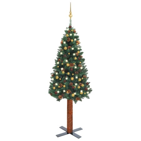 vidaXL Weihnachtsbaum Schlank mit Beleuchtung & Kugeln Grün 180 cm