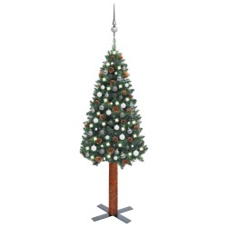 vidaXL Weihnachtsbaum Schlank mit Beleuchtung & Kugeln Grün 180 cm PVC
