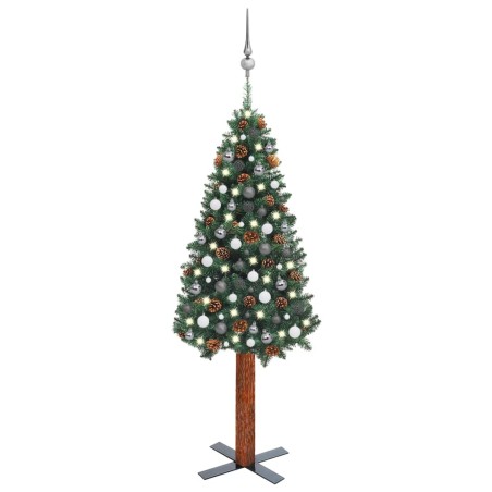 vidaXL Weihnachtsbaum Schlank mit Beleuchtung & Kugeln Grün 180 cm PVC