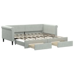 vidaXL Tagesbett Ausziehbar mit Schubladen Hellgrau 90x190 cm Samt