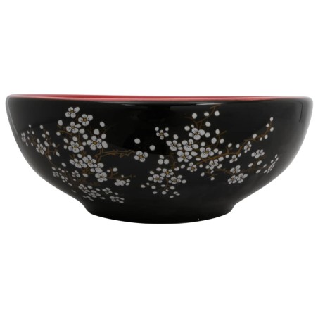 vidaXL Aufsatzwaschbecken Schwarz und Rot Rund Ø41x14 cm Keramik
