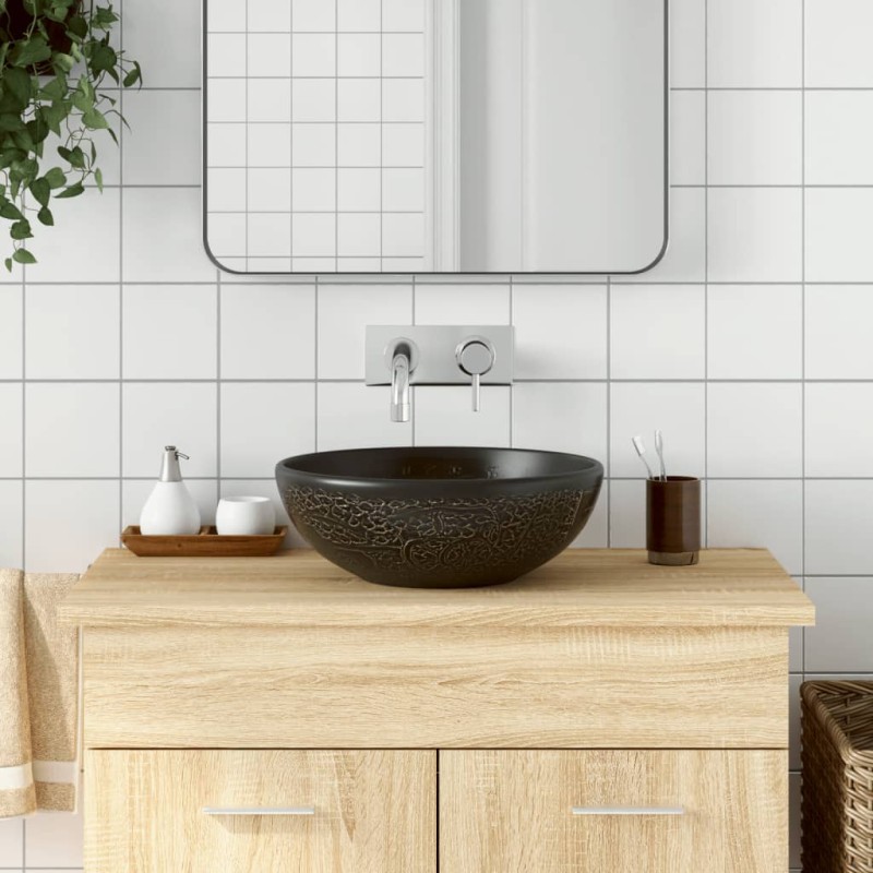 vidaXL Aufsatzwaschbecken Schwarz Rund Ø41x14 cm Keramik vidaXL Aufsatzwaschbecken Schwarz Rund Ø41x14 cm Keramik