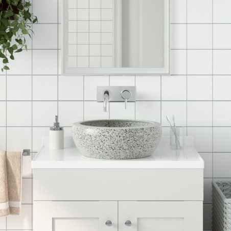 vidaXL Aufsatzwaschbecken Grau Rund Ø41x14 cm Keramik