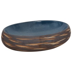 vidaXL Aufsatzwaschbecken Braun und Blau Oval 59x40x15 cm Keramik