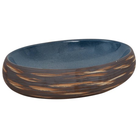 vidaXL Aufsatzwaschbecken Braun und Blau Oval 59x40x15 cm Keramik