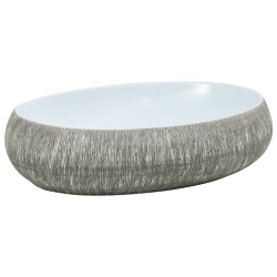 vidaXL Aufsatzwaschbecken Grau und Blau Oval 59x40x15 cm Keramik